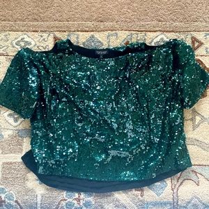 Topshop Sequins Crop Top Green Size 8